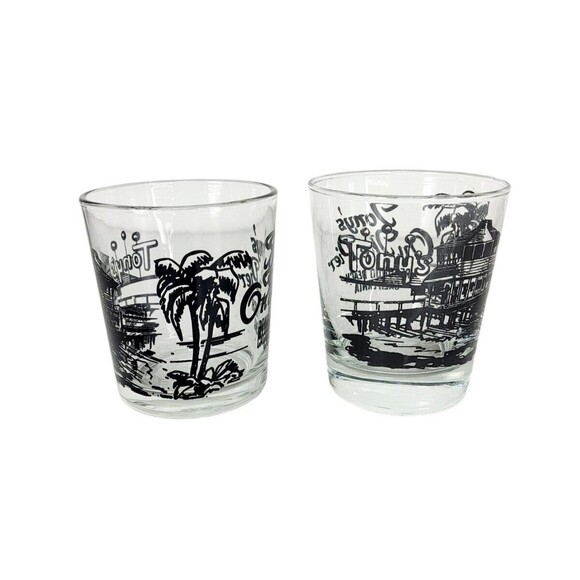 Vintage 60s MCM Tony's On The Pier Redondo Beach California Glass Rocks Glasses - Picture 5 of 15